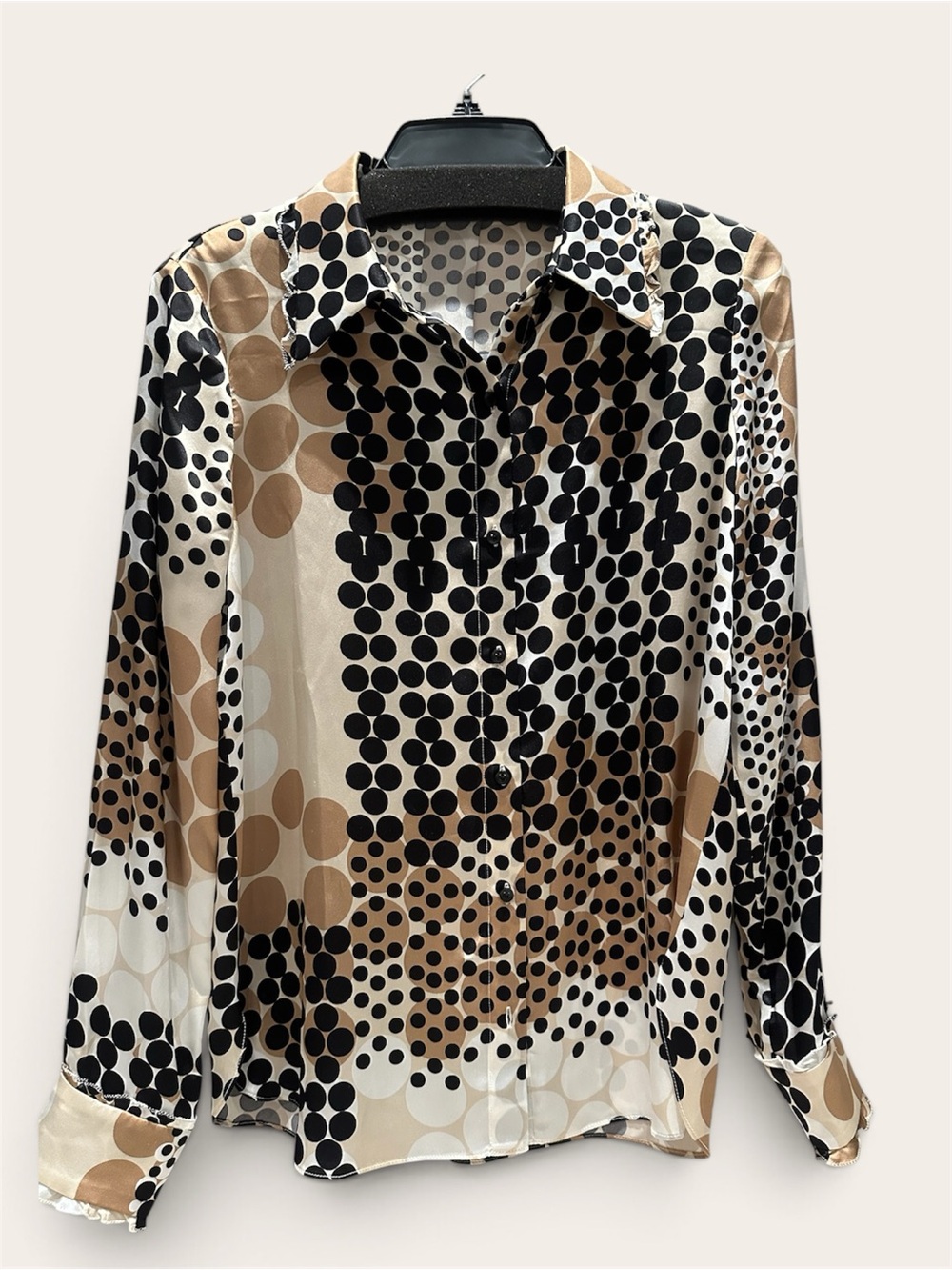 Elie Tahari Cream, Black & Brown Polka Dot Satin Blouse